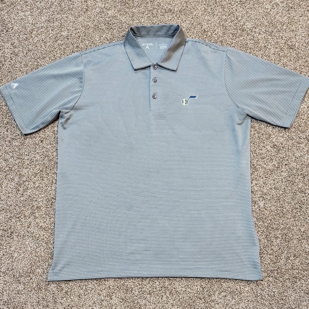 Utah Jazz Antigua Striped Golf Polo Shirt Size Large